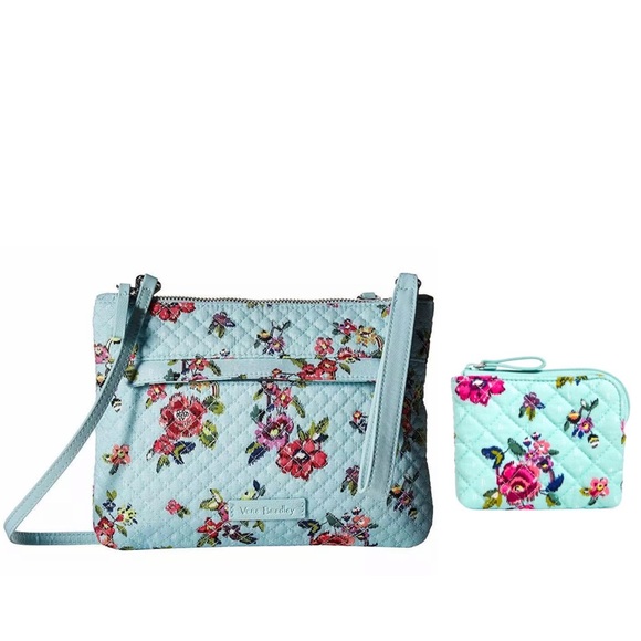 Vera Bradley Iconic RFID Crossbody Ikat Bouquet & Coin Purse Water Bouquet NWT - Picture 3 of 9